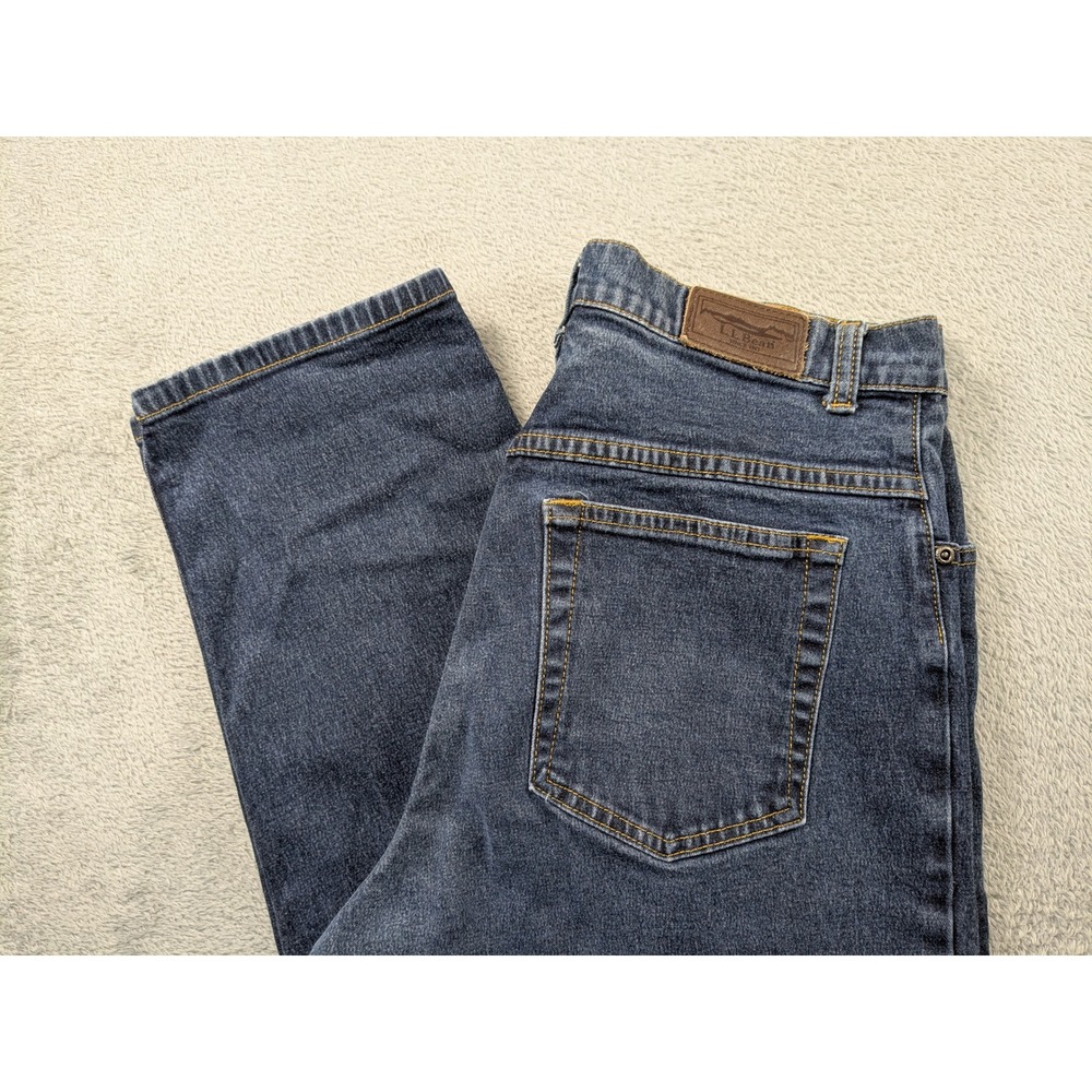 LL Bean Womens Jeans Dark Wash Straight Leg Size 12 M Tall Cotton Lycra